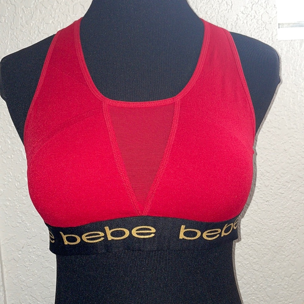 Bebe Sports Bra Color Red & Black Size Medium